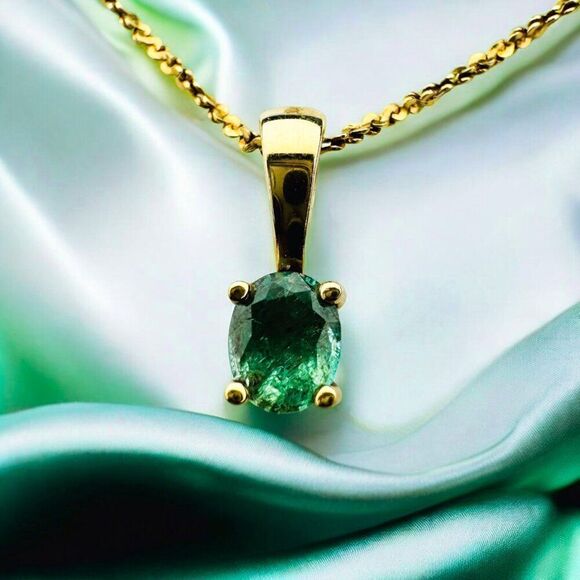 18k Gold Natural Colombian Emerald Necklace 16" Oval Cut 1/3 CTTW Solitaire 2.1g - Picture 13 of 16